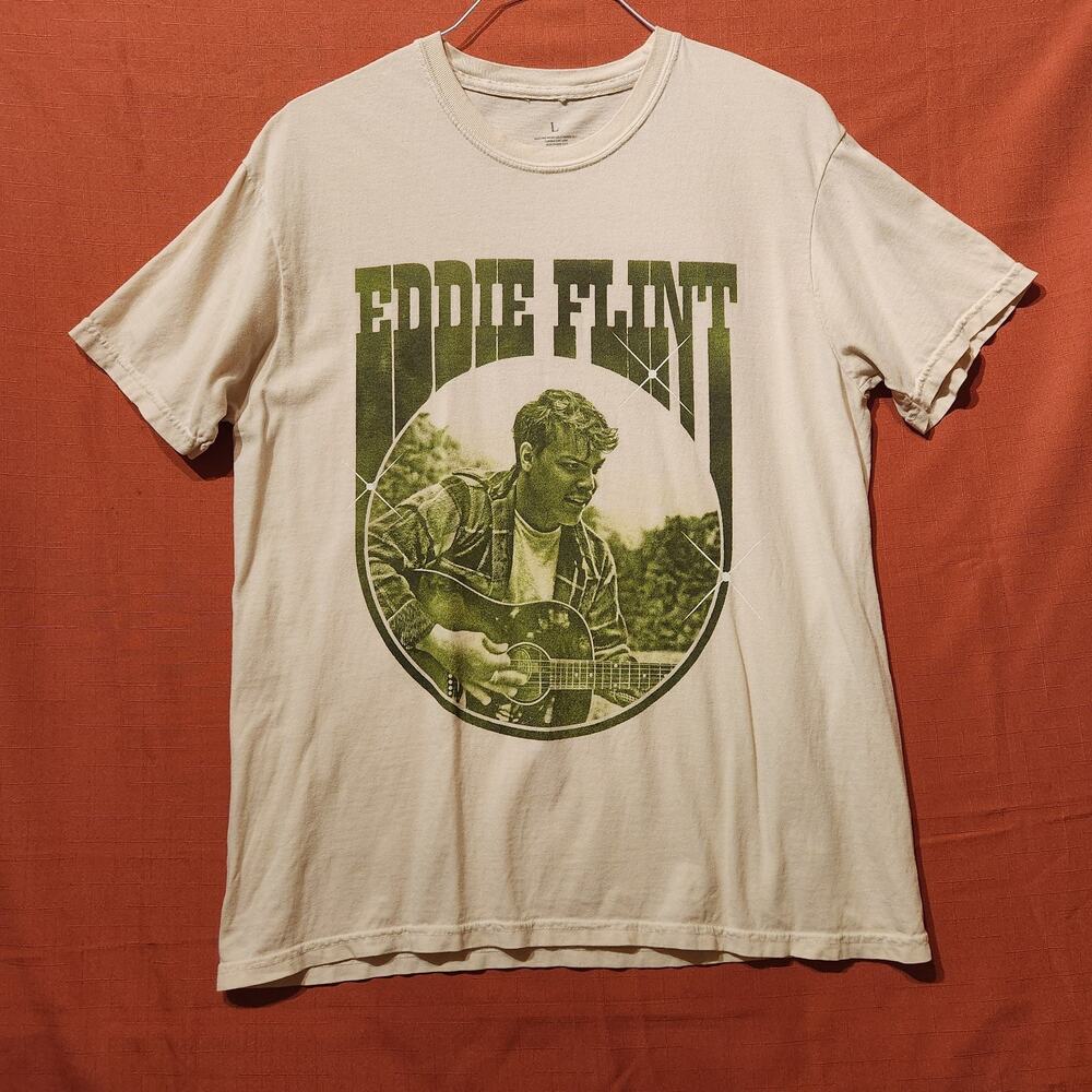 Eddie Flint Green Graphic Print Short Sleeve Cotton T-Shirt Men's Large Guitar